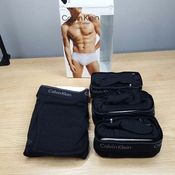 CALVIN KLEIN Briefs Mens XL Solid Black 4-Pack 100% Cotton Classic Fit - Picture 1 of 5